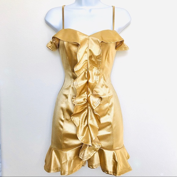 BETTER BE⚡️Light Gold Ruffle Satin Party Dress_S - Picture 3 of 8